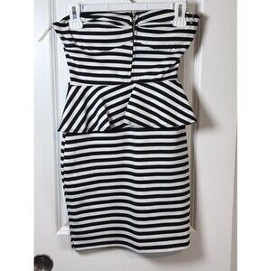 Pitaya Women Strapless Peplum Dress Retro Black & White Stripe size M